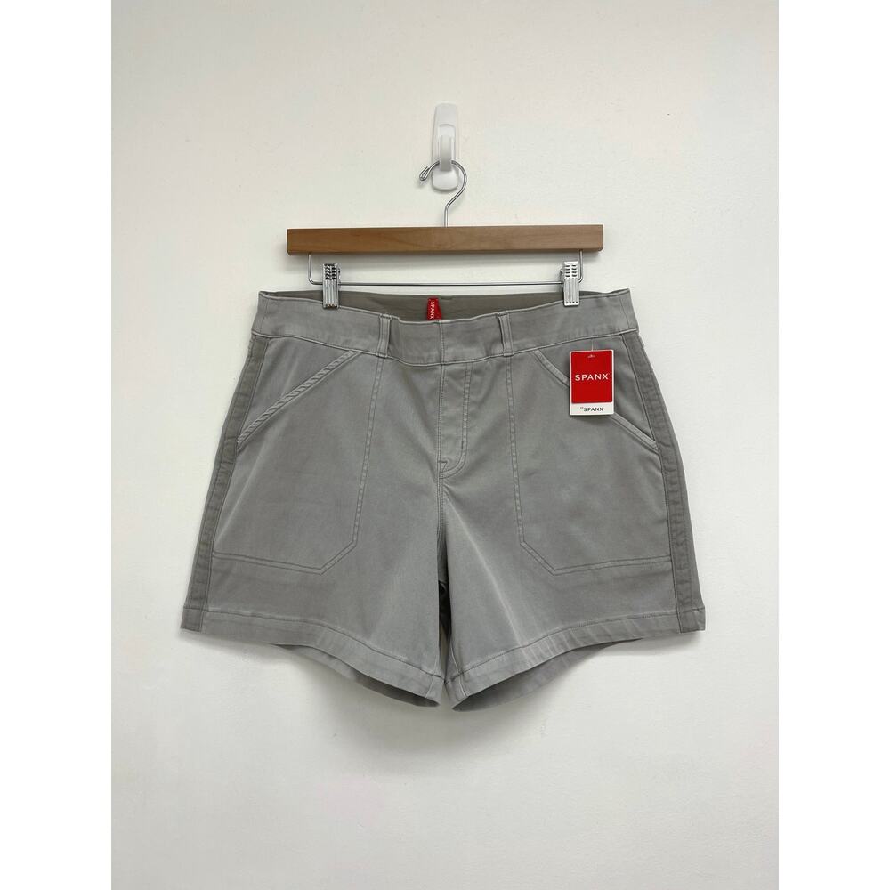 SPANX 6” Twill Pull-On Stretch Shaping Shorts Crystal Grey Pockets XL